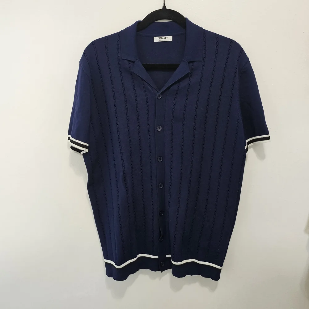 Men's Navy Casual Button Down Shirt - Picture 3 of 7